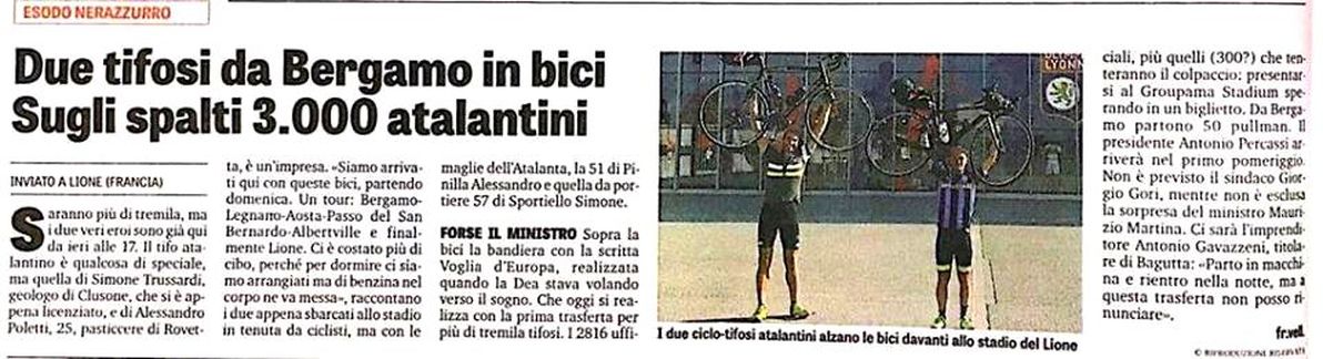 Gazzetta dello Sport, Bike packing, Sacca bicicletta, viaggio bicicletta, Le Tour de Force, Bergamo-Lione in bicicletta per vedere Lione-Atalanta, Europa League